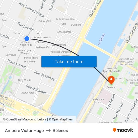 Ampère Victor Hugo to Bélénos map