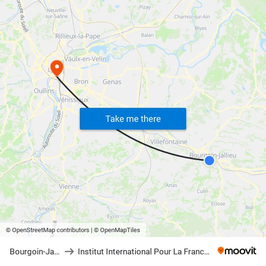 Bourgoin-Jallieu to Institut International Pour La Francophonie map