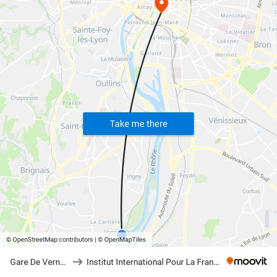 Gare De Vernaison to Institut International Pour La Francophonie map