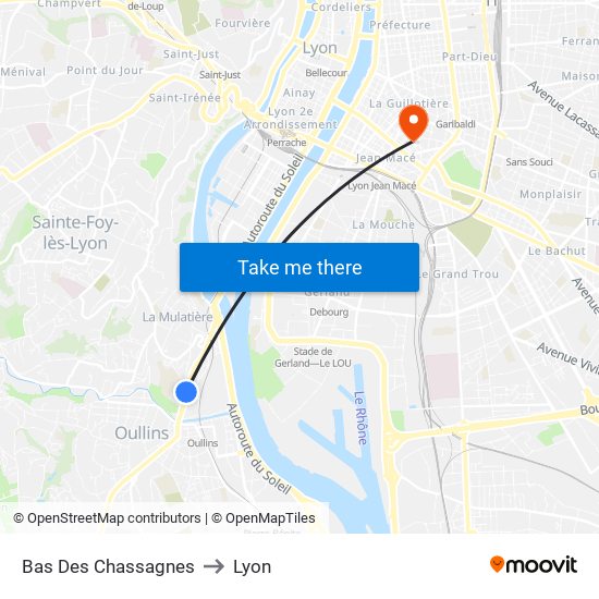 Bas Des Chassagnes to Lyon map