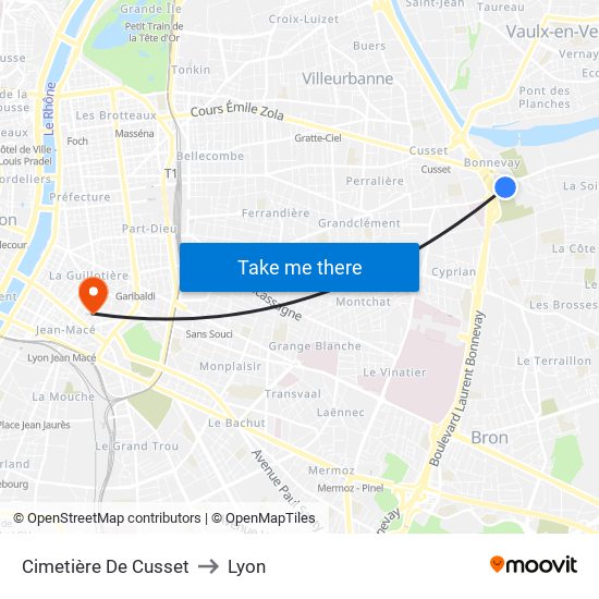 Cimetière De Cusset to Lyon map
