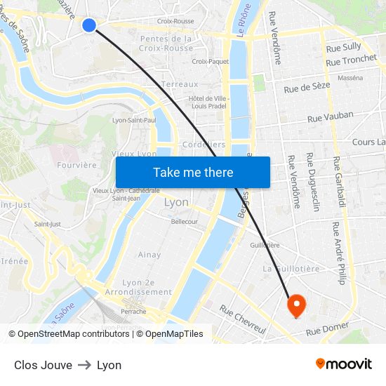 Clos Jouve to Lyon map