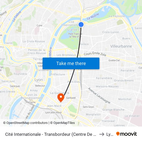 Cité Internationale - Transbordeur (Centre De Congrès) to Lyon map