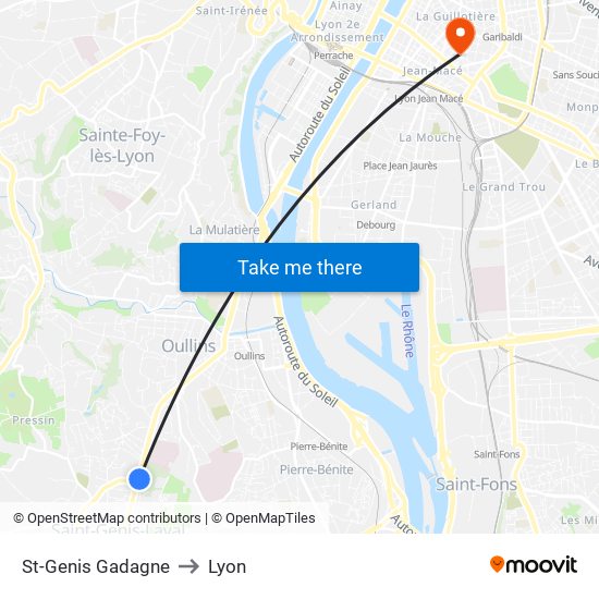 St-Genis Gadagne to Lyon map