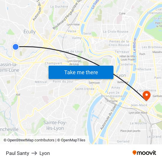 Paul Santy to Lyon map