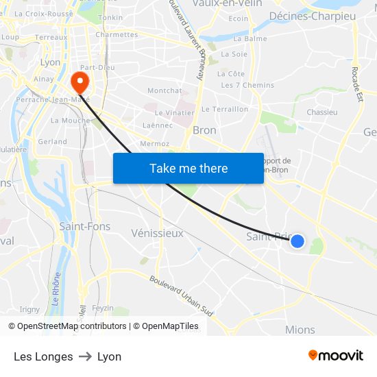 Les Longes to Lyon map