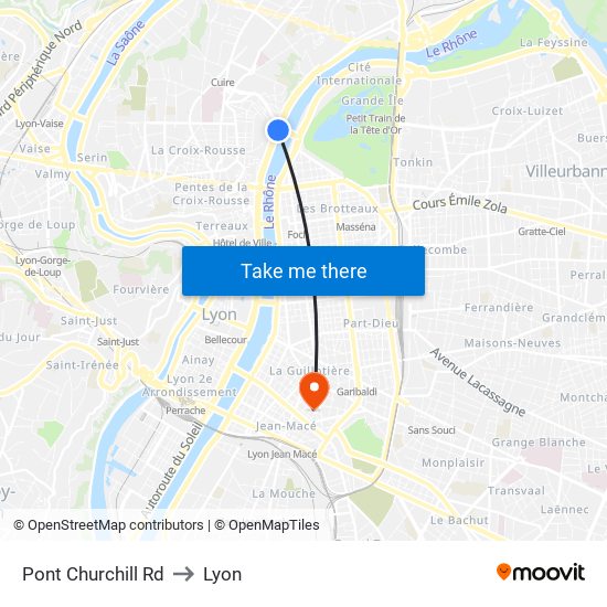 Pont Churchill Rd to Lyon map