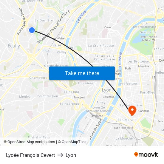 Lycée François Cevert to Lyon map