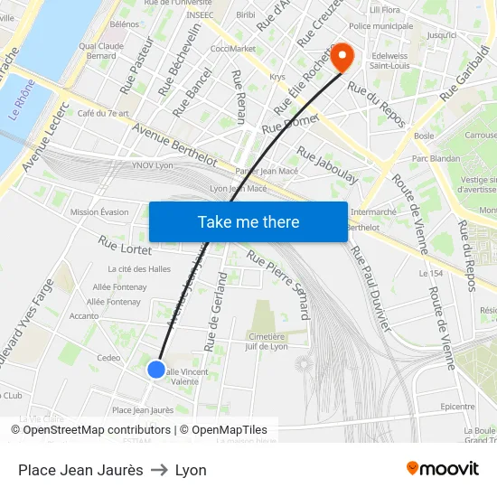 Place Jean Jaurès to Lyon map