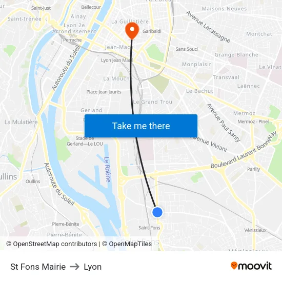 St Fons Mairie to Lyon map