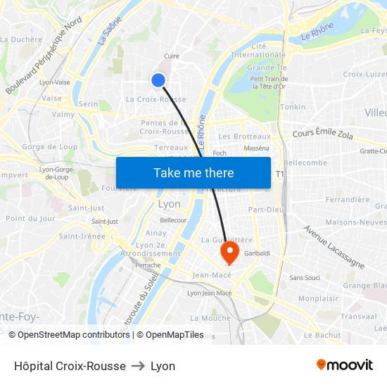 Hôpital Croix-Rousse to Lyon map