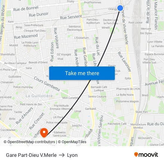 Gare Part-Dieu V.Merle to Lyon map
