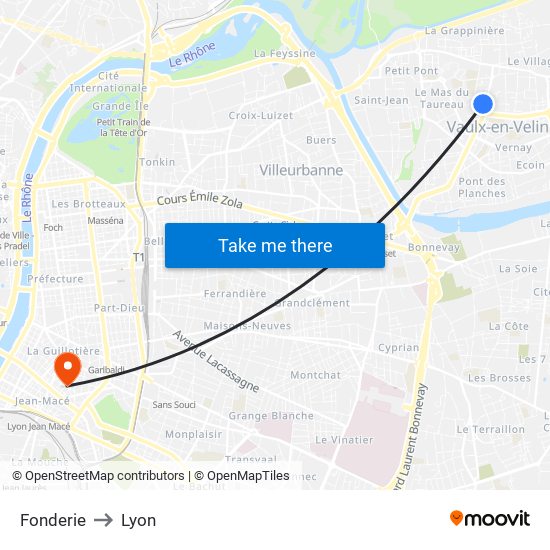 Fonderie to Lyon map