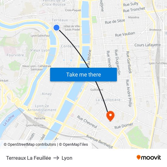 Terreaux La Feuillée to Lyon map