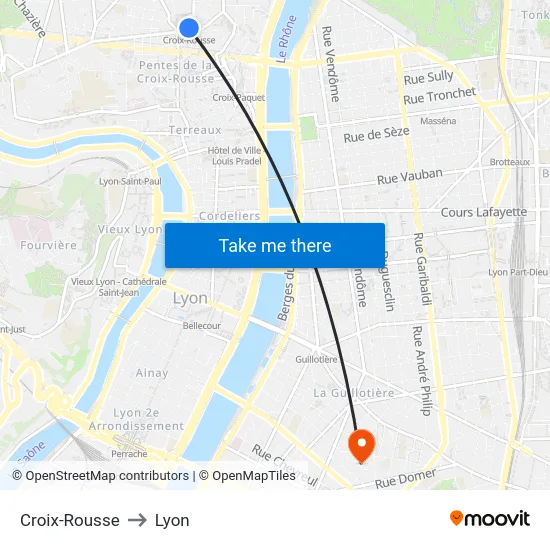 Croix-Rousse to Lyon map