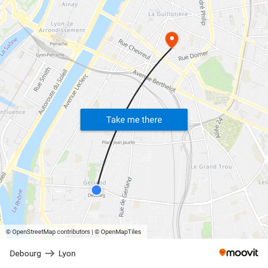 Debourg to Lyon map