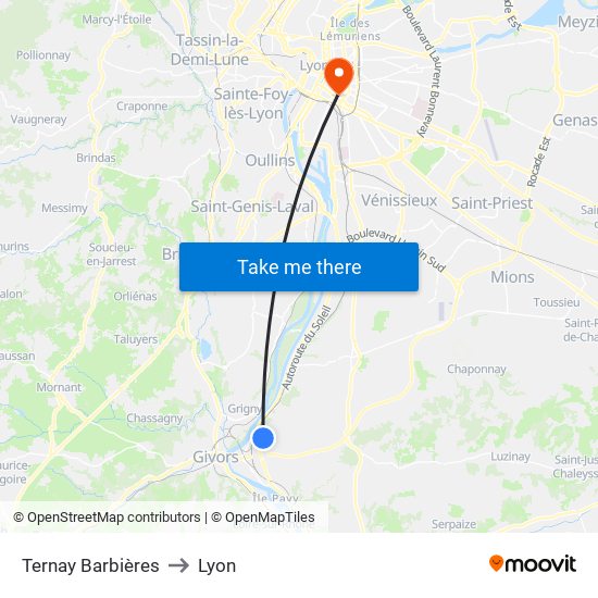 Ternay Barbières to Lyon map