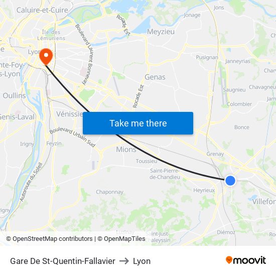 Gare De St-Quentin-Fallavier to Lyon map