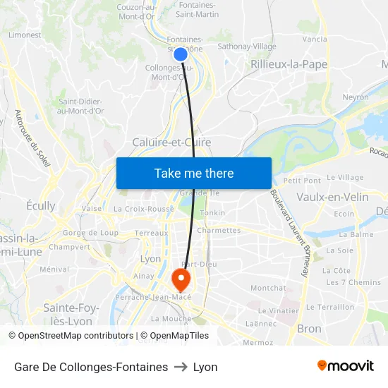 Gare De Collonges-Fontaines to Lyon map