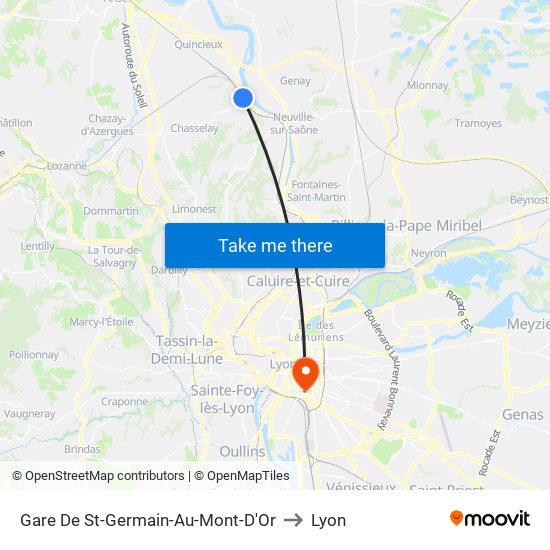 Gare De St-Germain-Au-Mont-D'Or to Lyon map