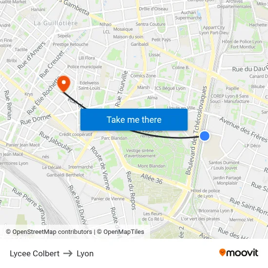 Lycee Colbert to Lyon map
