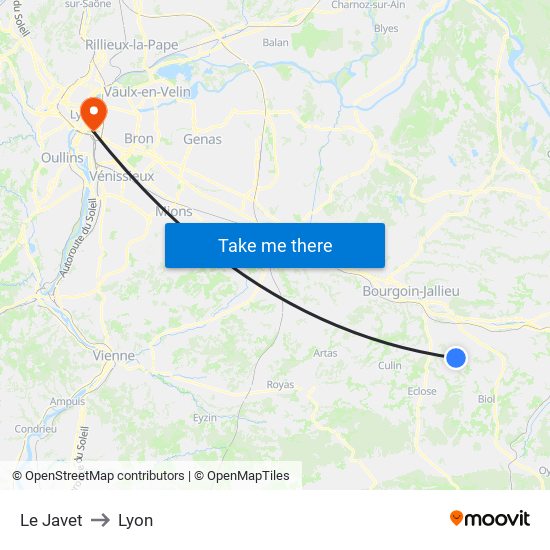 Le Javet to Lyon map