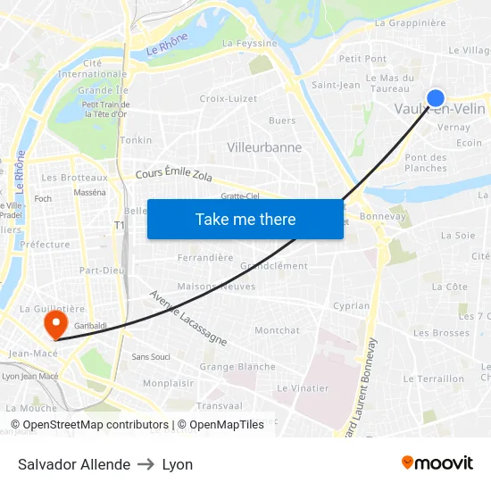 Salvador Allende to Lyon map