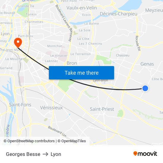 Georges Besse to Lyon map