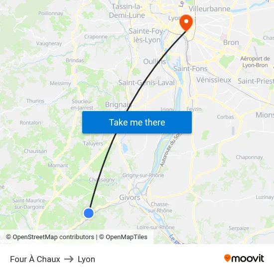 Four À Chaux to Lyon map