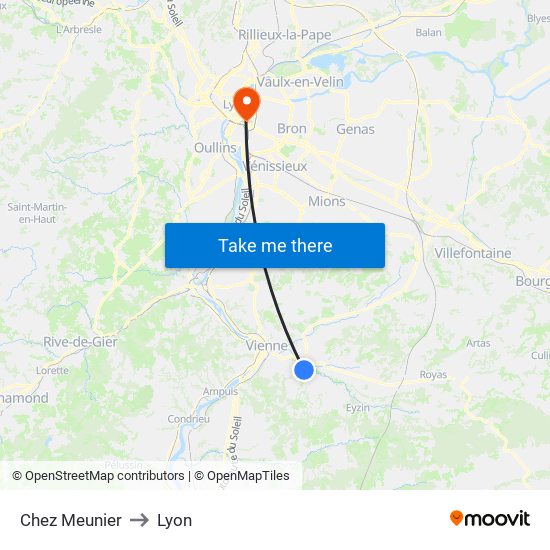 Chez Meunier to Lyon map