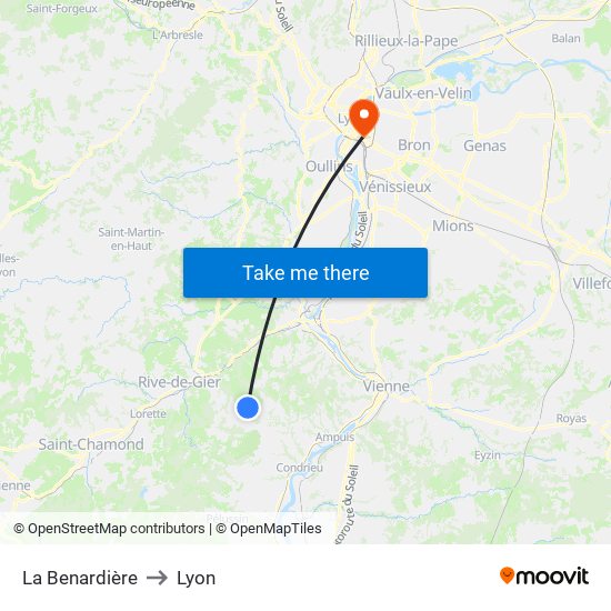 La Benardière to Lyon map