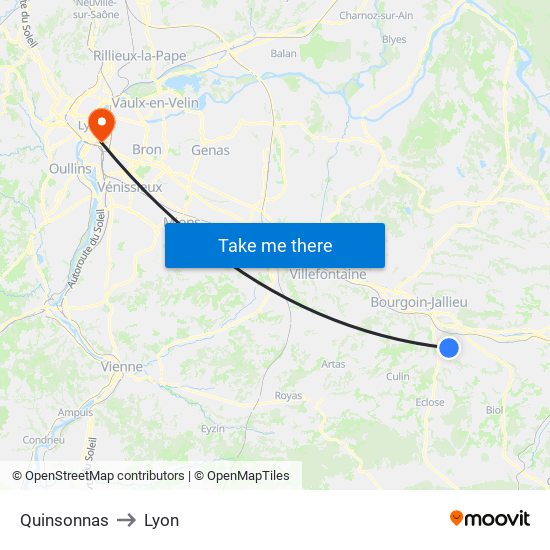 Quinsonnas to Lyon map