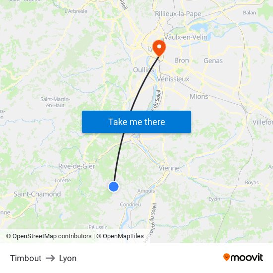 Timbout to Lyon map