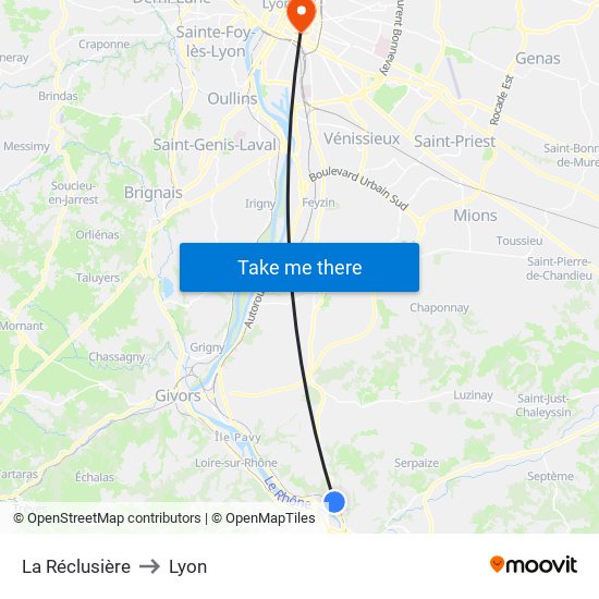 La Réclusière to Lyon map