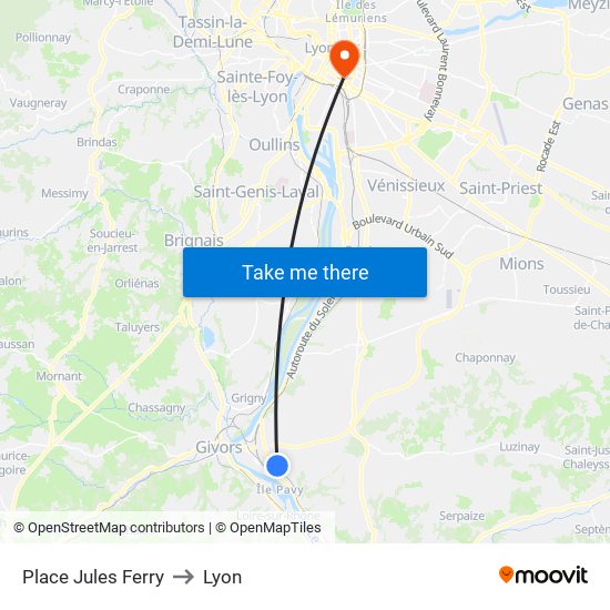 Place Jules Ferry to Lyon map