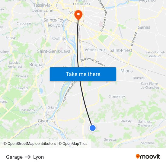 Garage to Lyon map