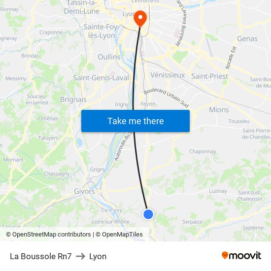 La Boussole Rn7 to Lyon map