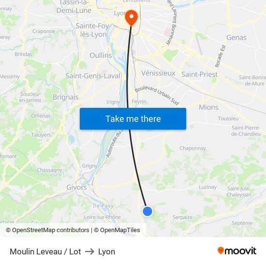 Moulin Leveau / Lot to Lyon map