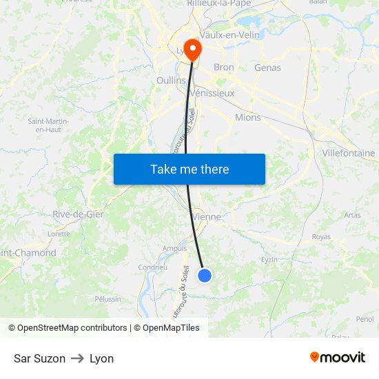 Sar Suzon to Lyon map
