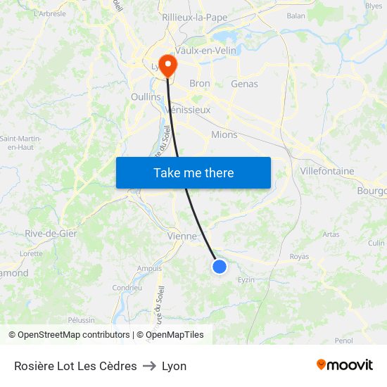 Rosière Lot Les Cèdres to Lyon map