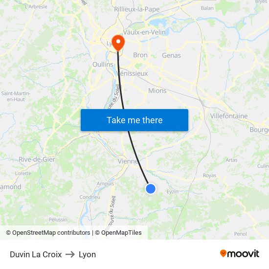 Duvin La Croix to Lyon map
