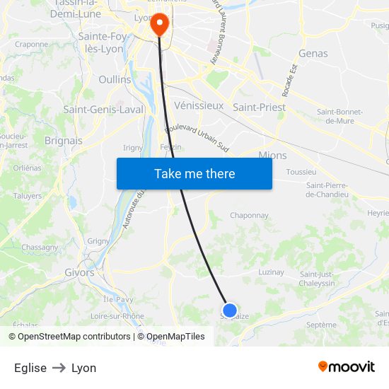 Eglise to Lyon map