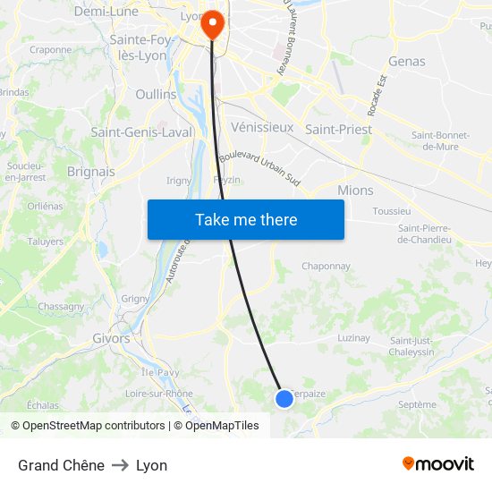 Grand Chêne to Lyon map