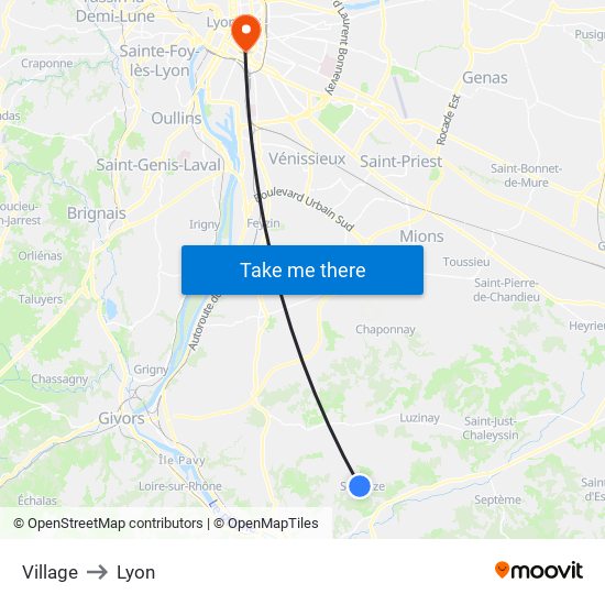 Village to Lyon map