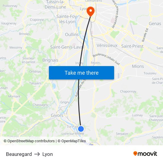 Beauregard to Lyon map