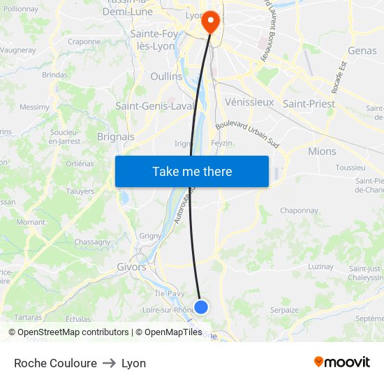 Roche Couloure to Lyon map