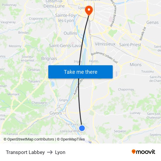 Transport Labbey to Lyon map