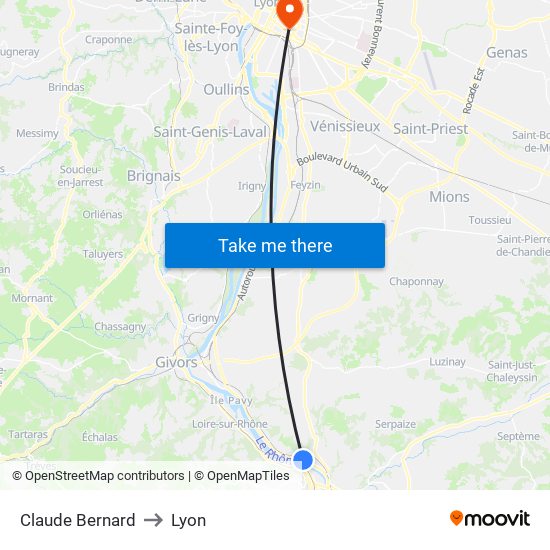 Claude Bernard to Lyon map