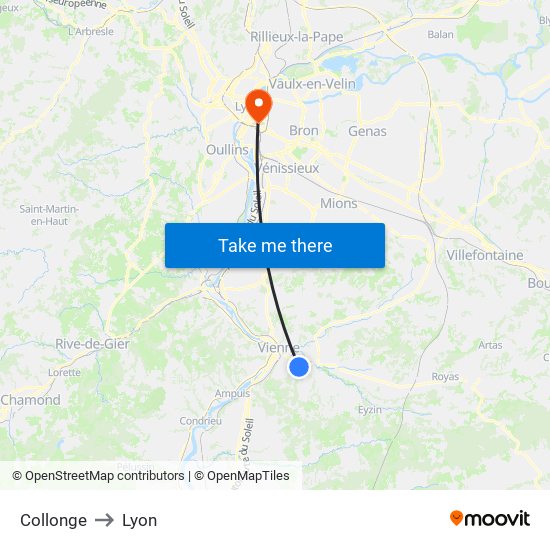 Collonge to Lyon map