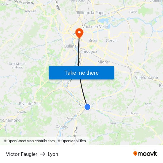 Victor Faugier to Lyon map